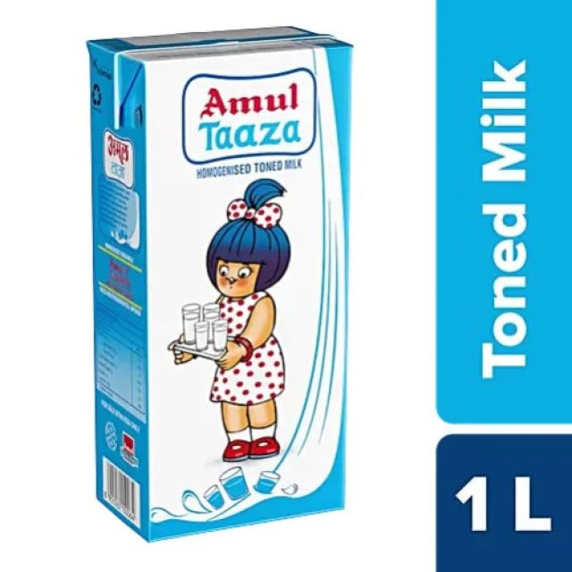 Amul Taaza Homogenised Toned Milk, 1 L Carton