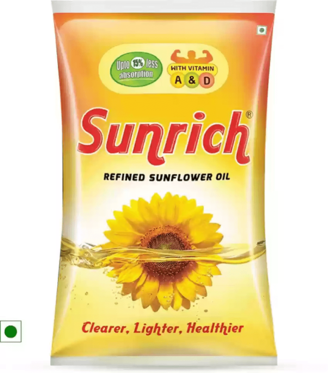 Sunrich Refined Sunflower Oil Pouch (Surajmukhi Tel)  (1 L)